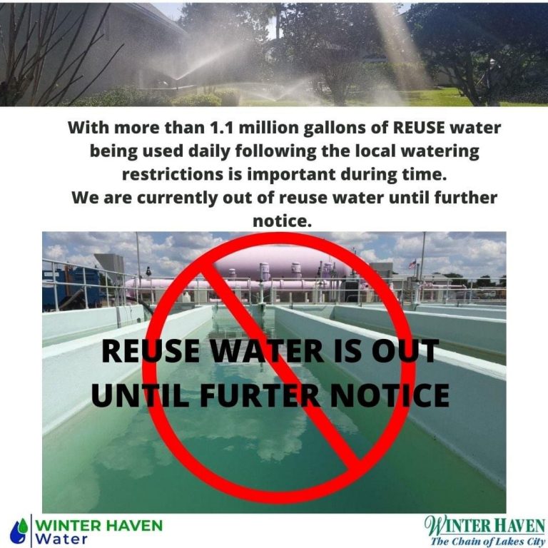 Winter Haven REUSE Water For Irrigation Unavailable Until Further Notice
