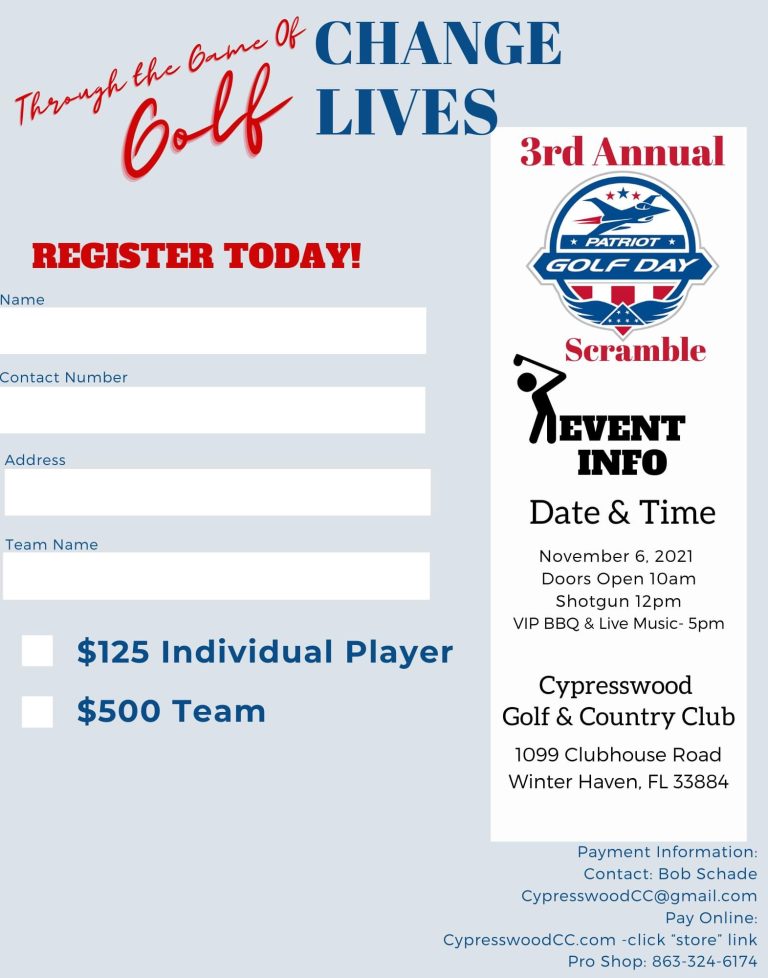 Cypresswood Golf & Country Club Presents 3rd Annual Patriot Golf Day Tournament