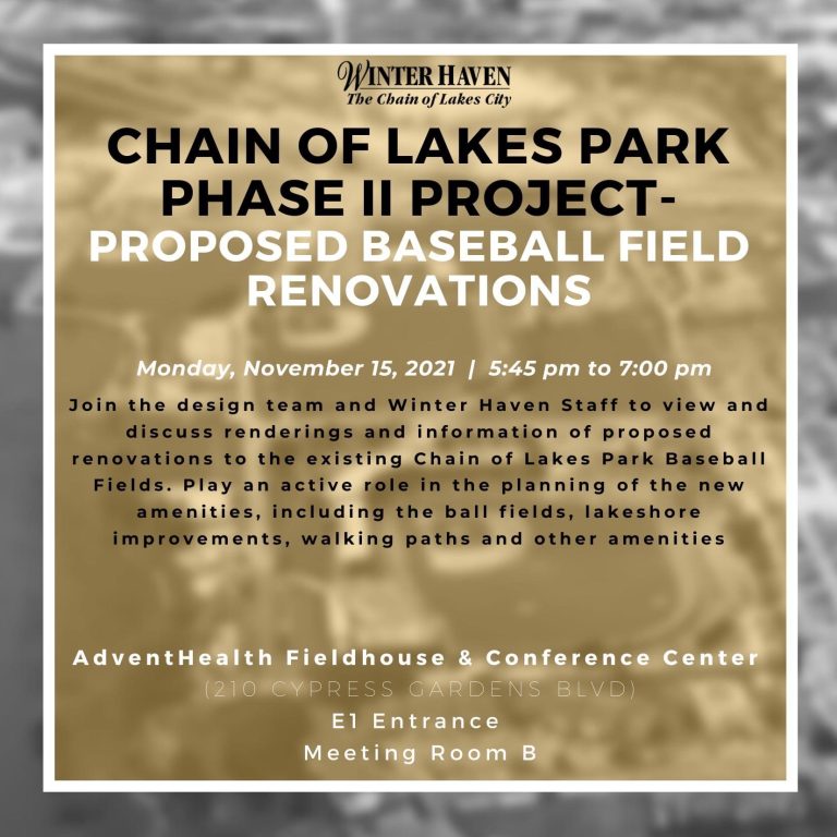 Chain of Lakes Park Baseball Field Discussion- Public Welcome