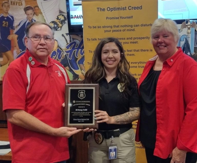Winter Haven Optimist Club Presents Detective Brittany Cobb With 2022 Respect for Law Award