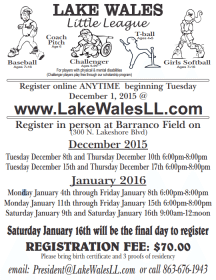 Register Now for Lake Wales Little League