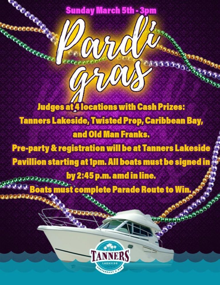 Tanners Lakeside Celebrating Pardi Gras March 5
