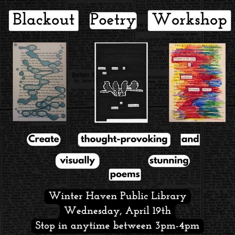 Blackout Poetry Workshop At Winter Haven Library April 19