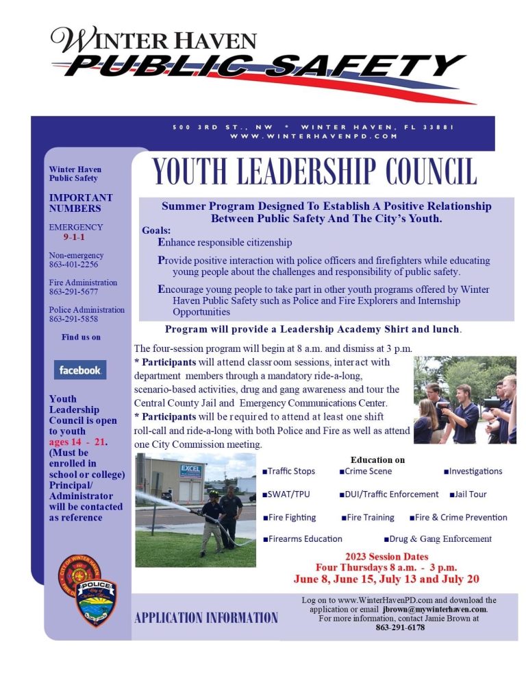Winter Haven Public Safety Youth Leadership Council Hosting Four Summer Sessions