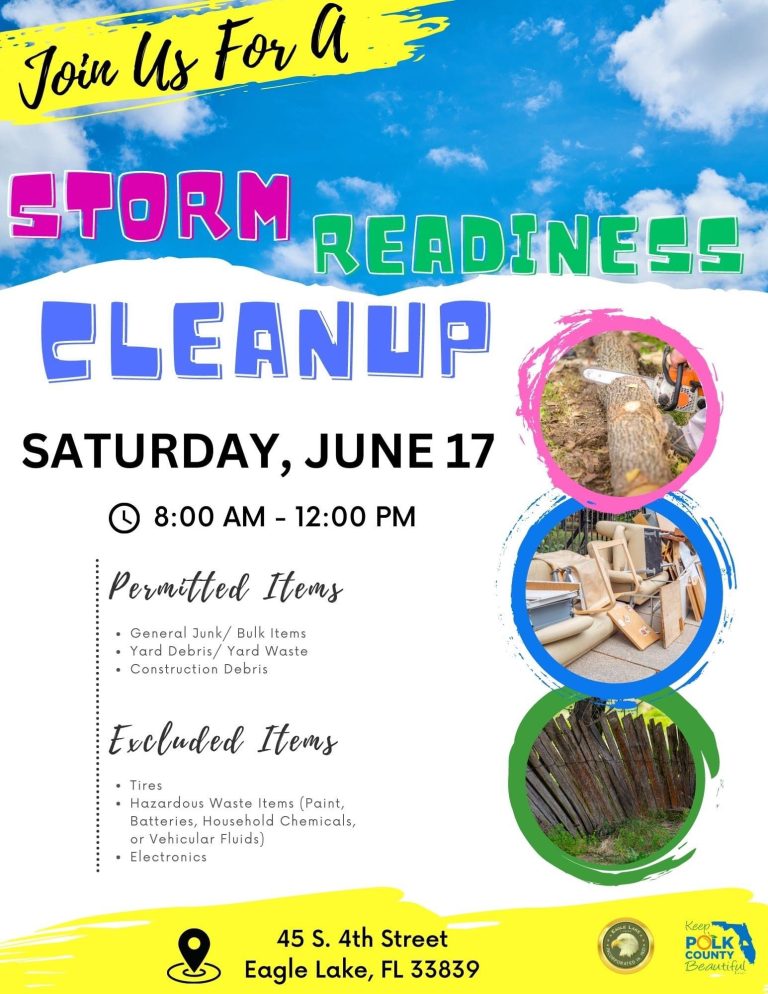 City Of Eagle Lake Partnering With Keep Polk County Beautiful, Inc. For Storm Readiness Cleanup Event June 17