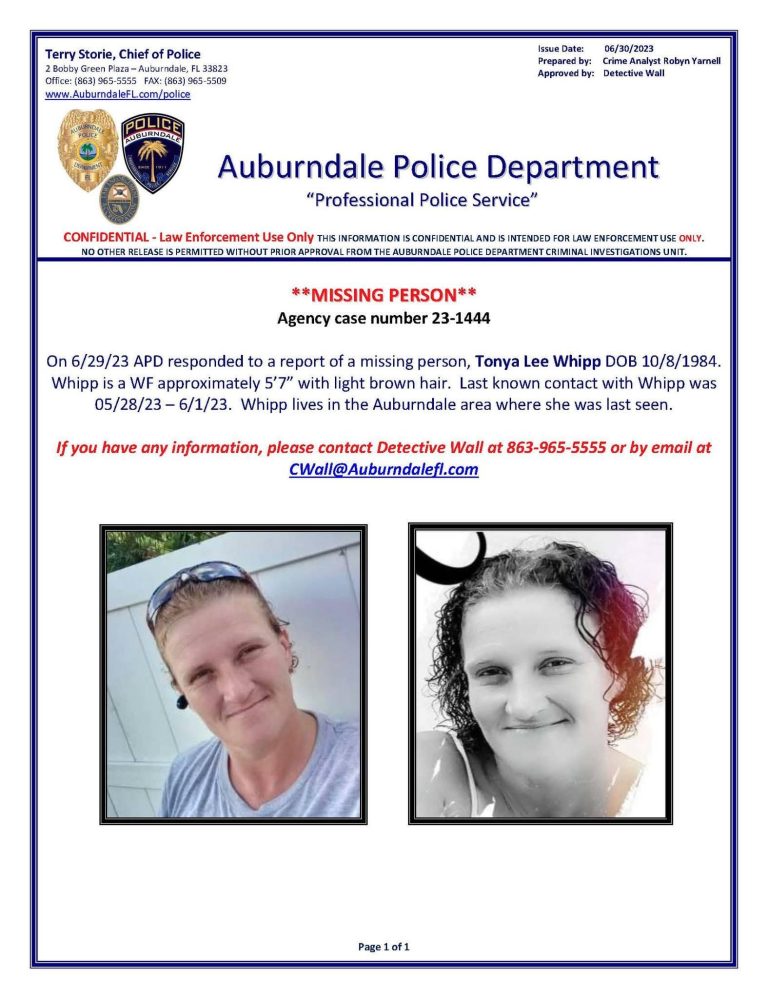 Auburndale Police Has Issued A Missing Person Report