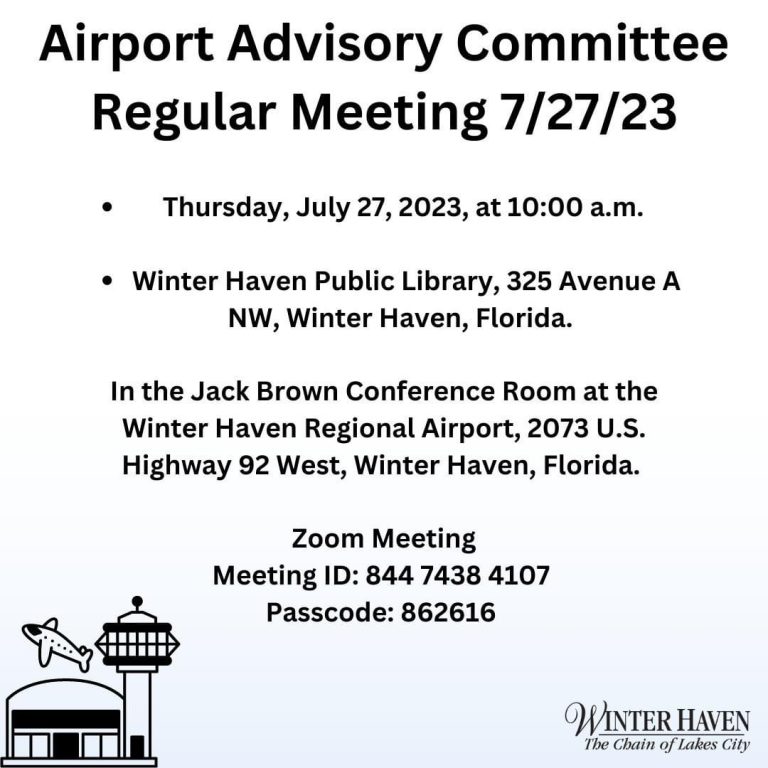Airport Advisory Committee Regular Meeting July 27 At 10 AM