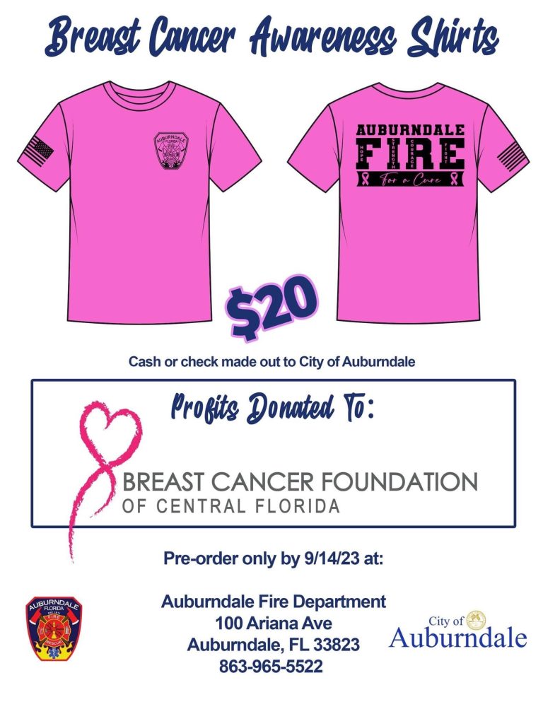 City of Auburndale Selling Breast Cancer Awareness Shirts To Raise Funds For The Breast Cancer Foundation Of Central Florida