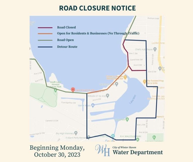 Lake Howard Dr. NW Expected To Be Closed To Thru Traffic From 15th St., S.W. to Ave. B S.W For The Next Three Months